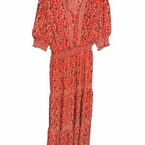 Max Studio Red Patterned Long Sleeve Dress